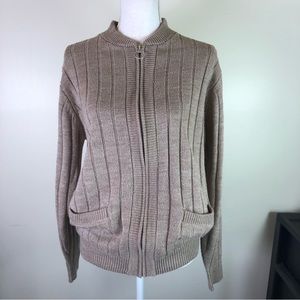 Weatherproof women’s full zip long sleeve ribbed sweater pockets Sz M gray